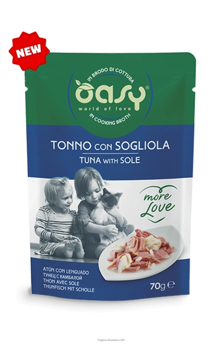 Cerca Offerte di oasy wet cat more love tonno sogliola per gatti adulti busta 70g e acquista online