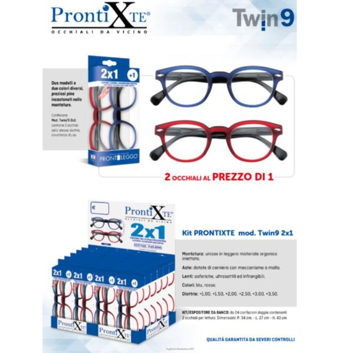 Cerca Offerte di occhiali da lettura pronti x te twin 9 +3.0 diottrie, montatura blu e rosso, unisex, ideali per leggere su smartphone android e chat con emoji e acquista online