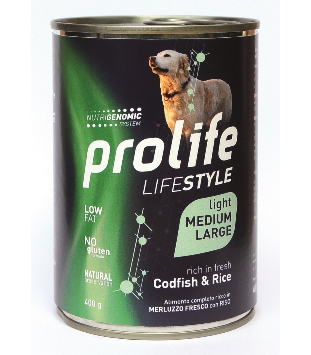 Cerca Offerte di Prolife lifestyle light  merluzzo fresco con riso cibo umido per cani adulti taglia media/grande lattina 400g prolife e acquista online