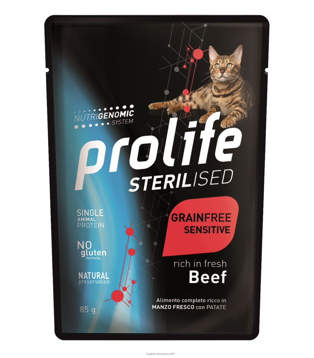 Cerca Offerte di prolife sterilised cat grainfree sensitive cibo umido manzo per gatti adulti 85g prolife e acquista online