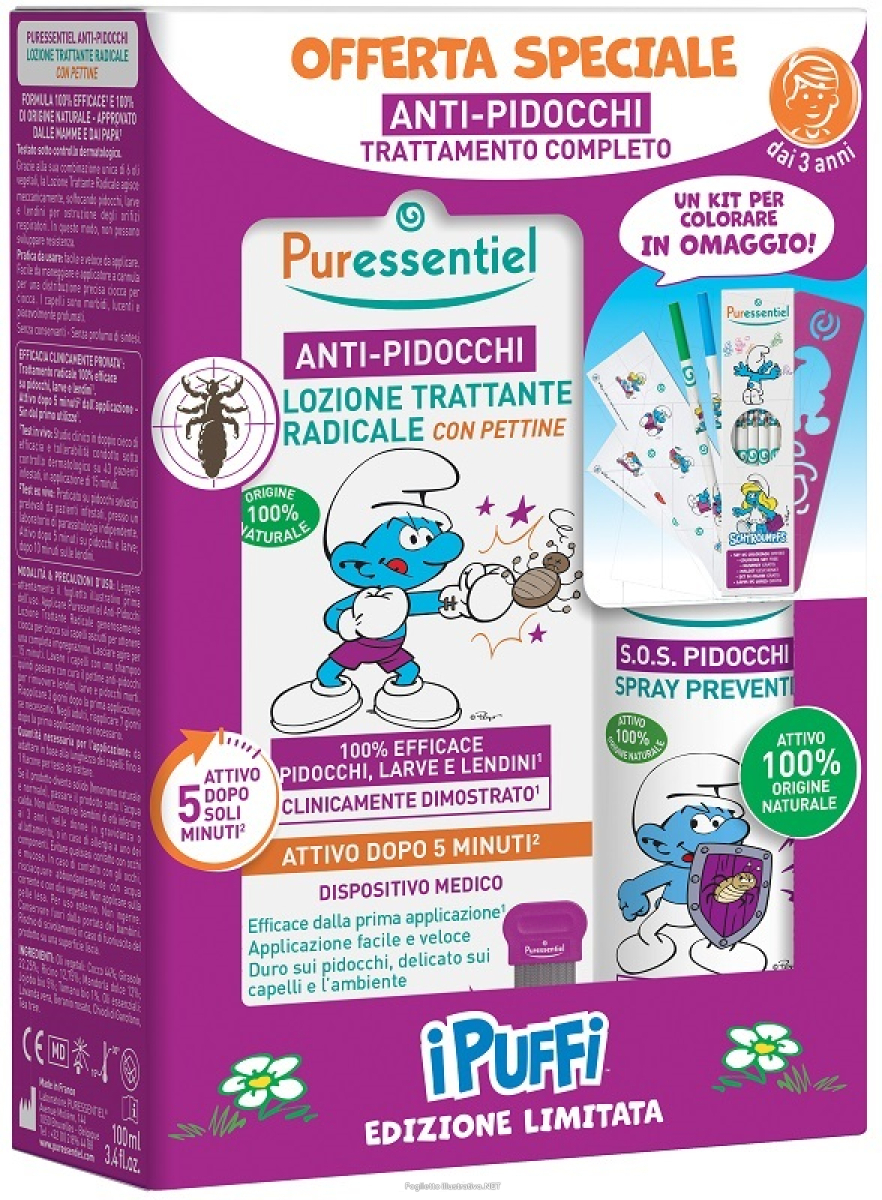 Cerca Offerte di puressentiel cof puffi antipidocchi 1 lozione pidocchi 100 ml + 1 spray prevenizione pidocchi 75 ml e acquista online