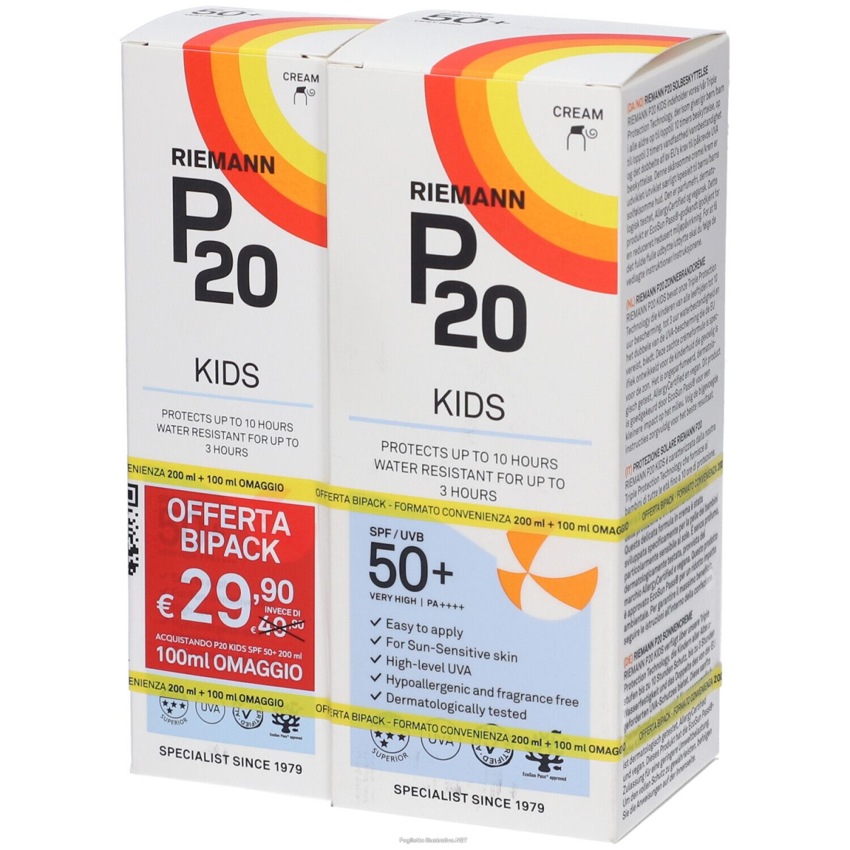 Cerca Offerte di riemann p20 kids spf50+ promo bipacco 100 ml + 200 ml crema solare bambini 10h protezione uva/uvb resistente e acquista online