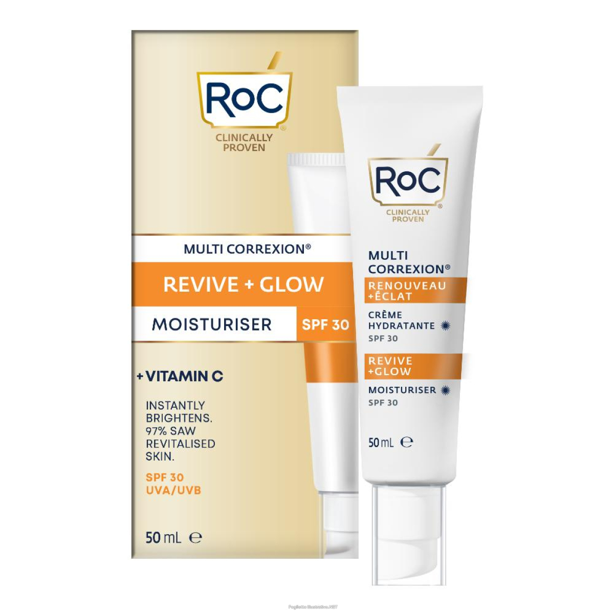 Cerca Offerte di roc multi correxion revive + glow crema idratante spf30 - crema viso illuminante alla vitamina c - 50 ml e acquista online