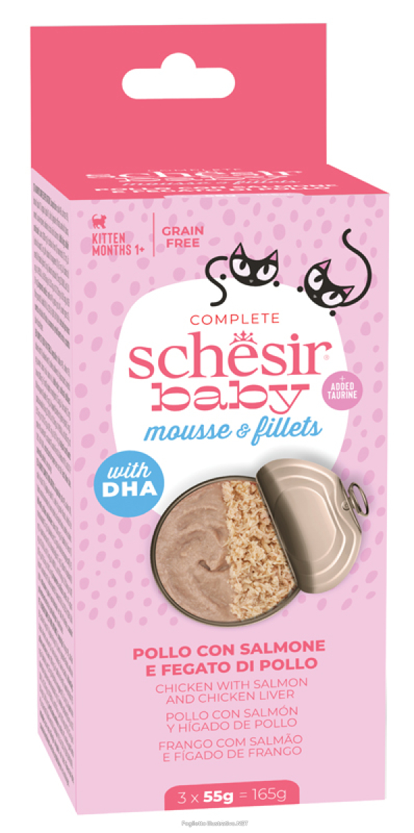 Cerca Offerte di schesir gatto baby mousse & fillets grain free kitten pollo salmone fegato 3x55gr (lattina) e acquista online