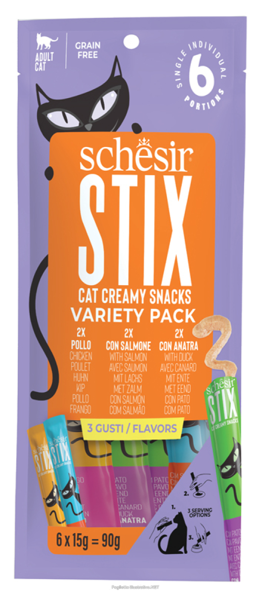Cerca Offerte di schesir gatto snack stix creamy pollo/salmone/anatra 6pz 15gr e acquista online