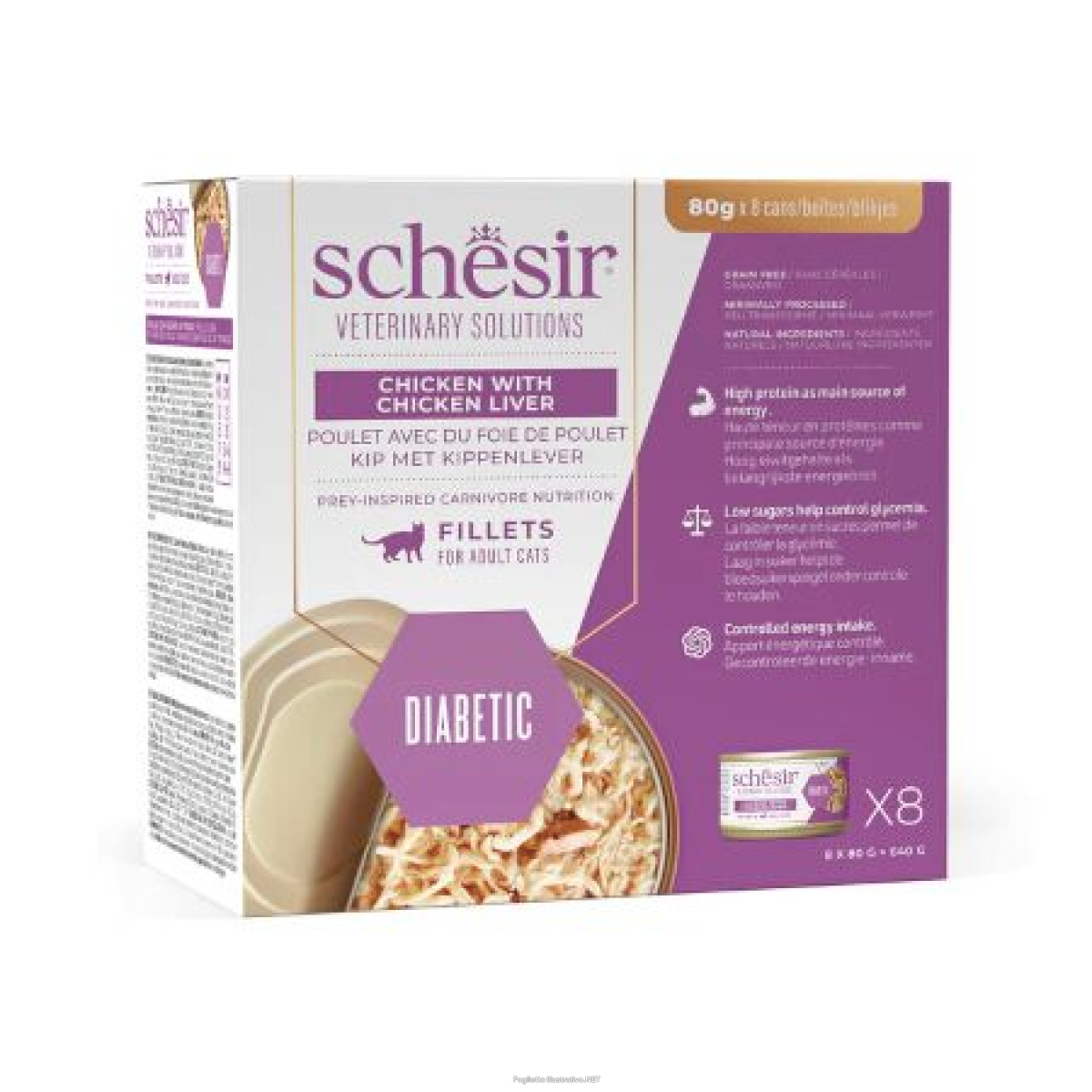 Cerca Offerte di schesir gatto veterinary solutions diabetic filetti pollo/fegato di pollo 8x80gr (lattina) - multipack e acquista online