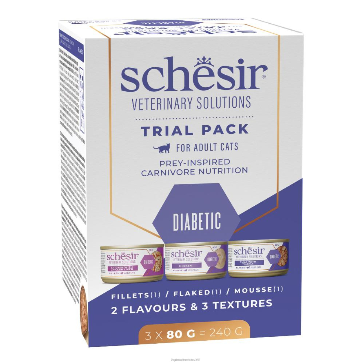Cerca Offerte di schesir gatto veterinary solutions diabetic mousse pollo pezzetti tonno filetti pollo 3x80gr (lattina) - multipack e acquista online
