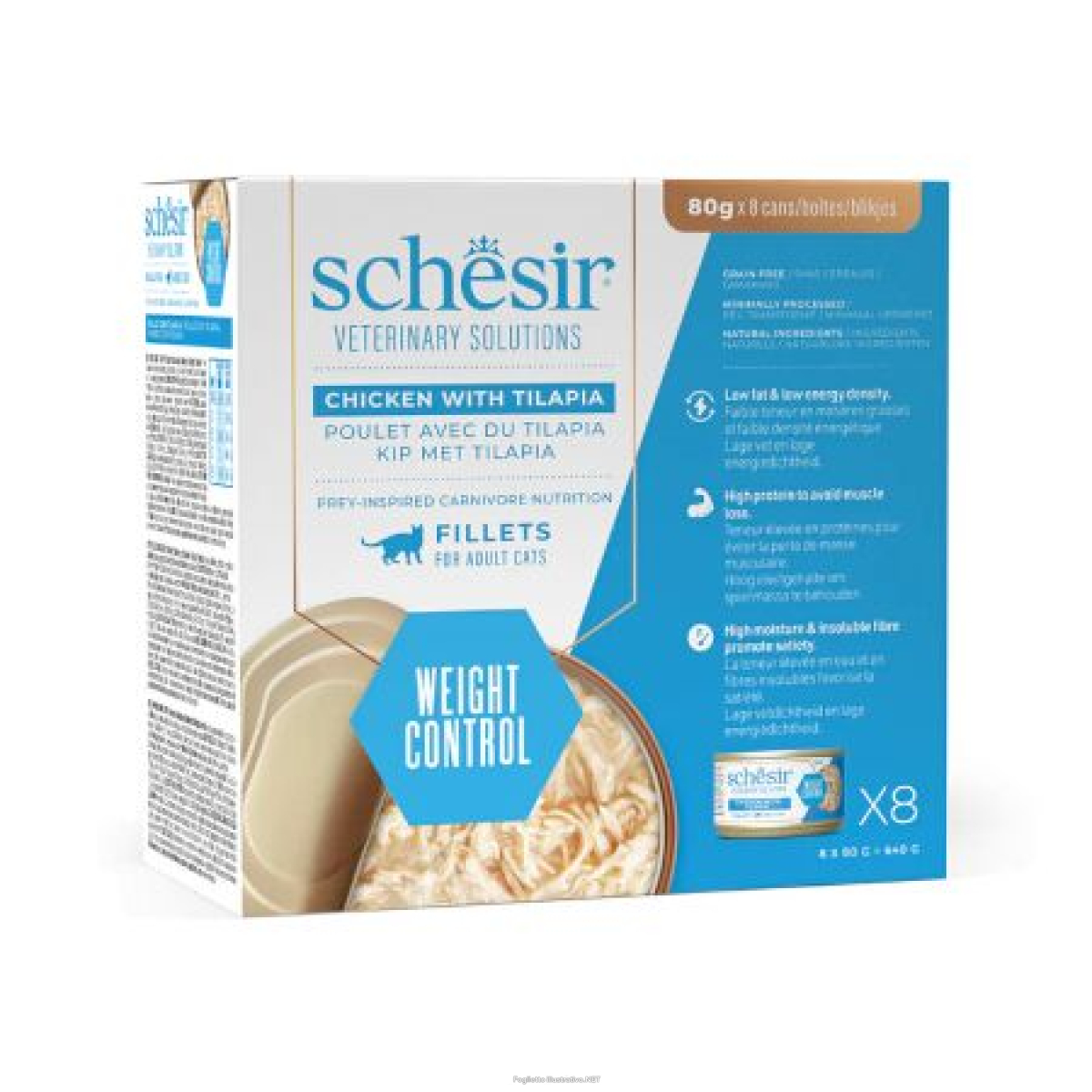 Cerca Offerte di schesir gatto veterinary solutions weight control filetti pollo con tilapia 8x80gr (lattina) - multipack e acquista online