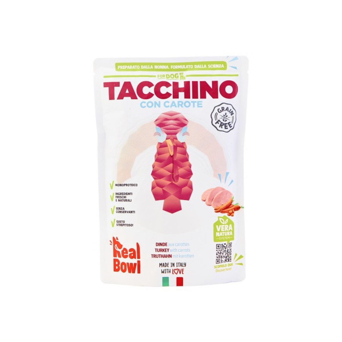 Trova Offerte di Tacchino con carote - alimento completo per cani di tutte le taglie 400 gr e compra online