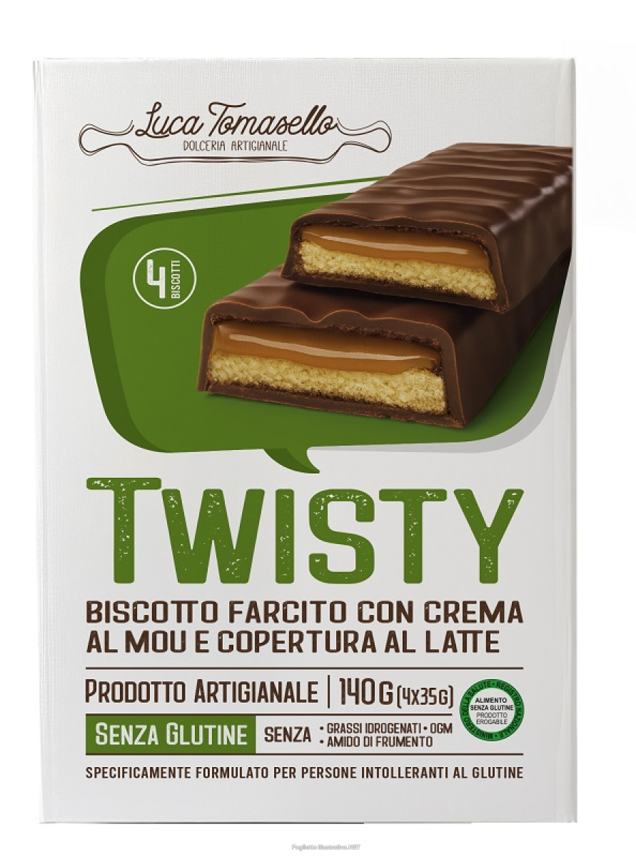 Trova Offerte di tomasello twisty biscotto farcito con crema al mou mou e copertura al latte prodotto artigianale senza glutine 4 pezzi e compra online