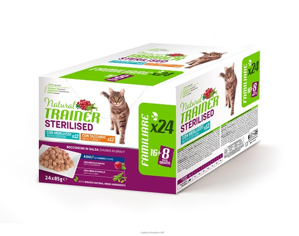 Trova Offerte di trainer gatto natural adulto sterilizzato multipack tacchino & merluzzo cf. (24x85) gr e compra online