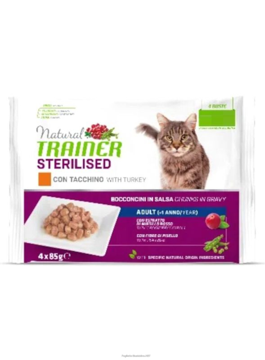Trova Offerte di trainer natural gatto sterilised gravy (in salsa) adult tacchino 4x85gr (bustina) multipack e compra online