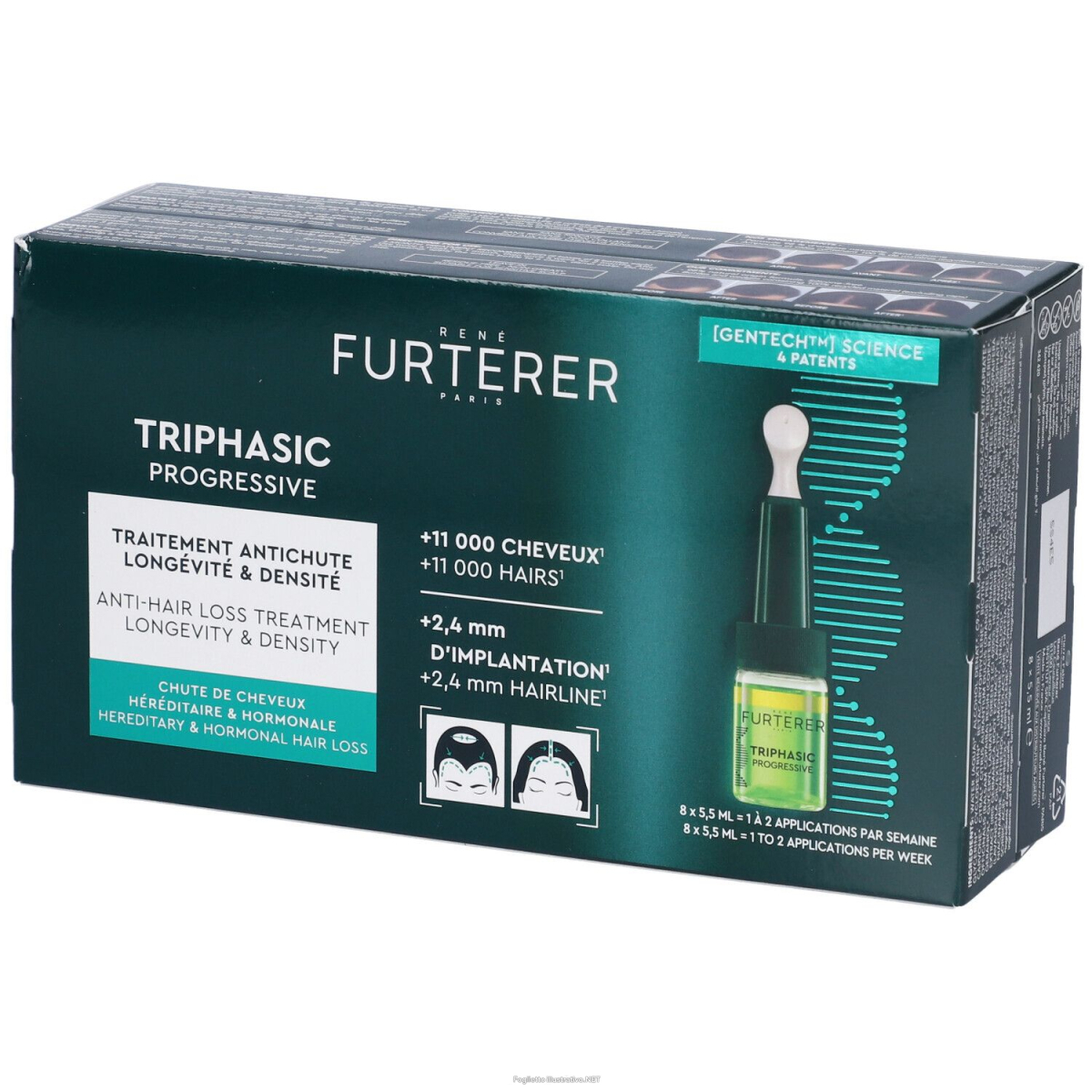 Trova Offerte di triphasic progressive gentech trattamento anticaduta longevita' e densita' 8 fiale da 5,5 ml e compra online