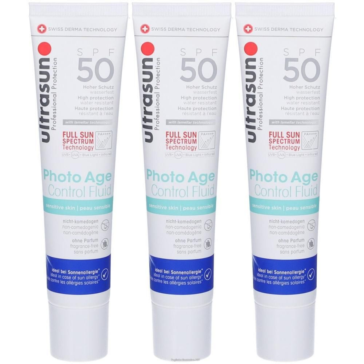 Trova Offerte di ultrasun photo age control fluid spf 50 sensitive skin 3x40 ml e compra online