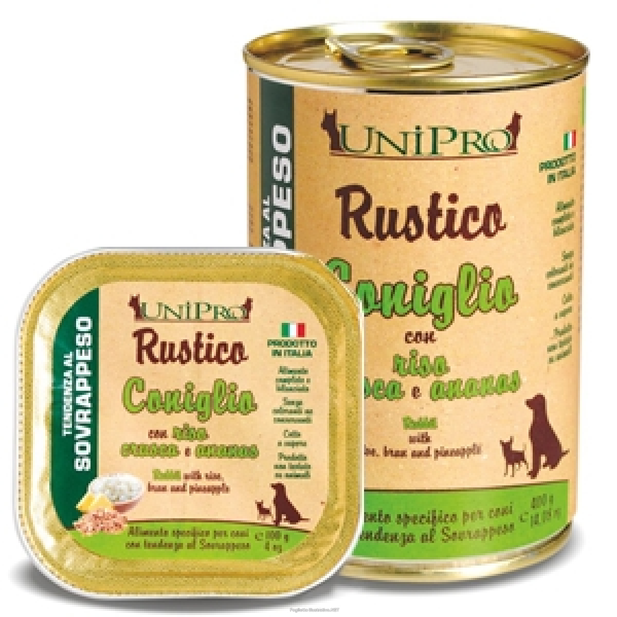 Trova Offerte di unipro rustico coniglio con riso/crusca/ananas per cani sovrappeso barattolo 400g unipro e compra online