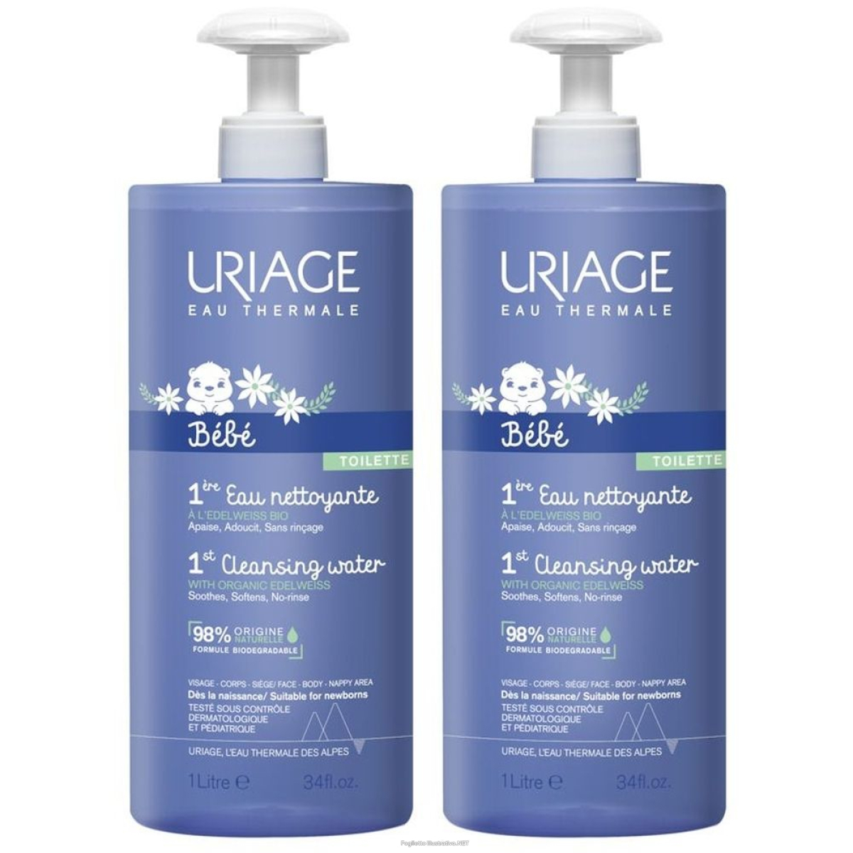 Trova Offerte di uriage baby - 1a acqua detergente 1lt set da 2 2x1000 ml detergente e compra online
