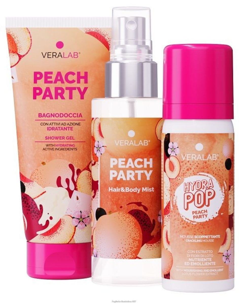 Trova Offerte di veralab kit body peach party pesca 1 pochette + 1 bagnodoccia + 1 acqua profumata + 1 hydra pop e compra online