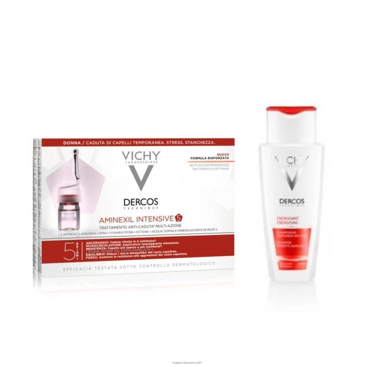 Trova Offerte di vichy dercos aminexil intensive 5 trattamento anticaduta donna  42 fiale da 6 ml & vichy dercos shampoo energy+ 200 ml e compra online