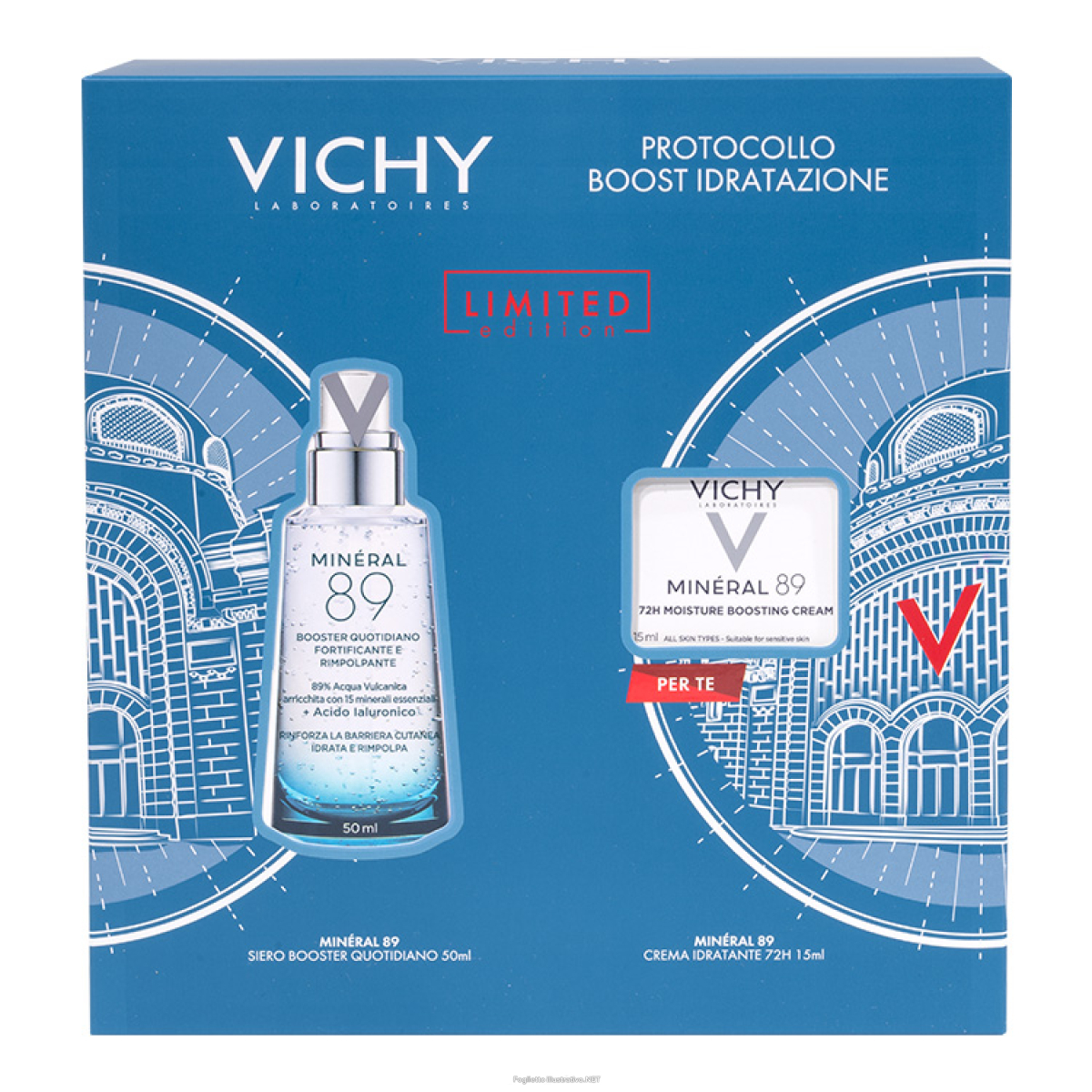Trova Offerte di vichy protocollo boost idratazione mineral 89 cofanetto con siero booster 50ml + crema idratante 72 ore 15ml e compra online