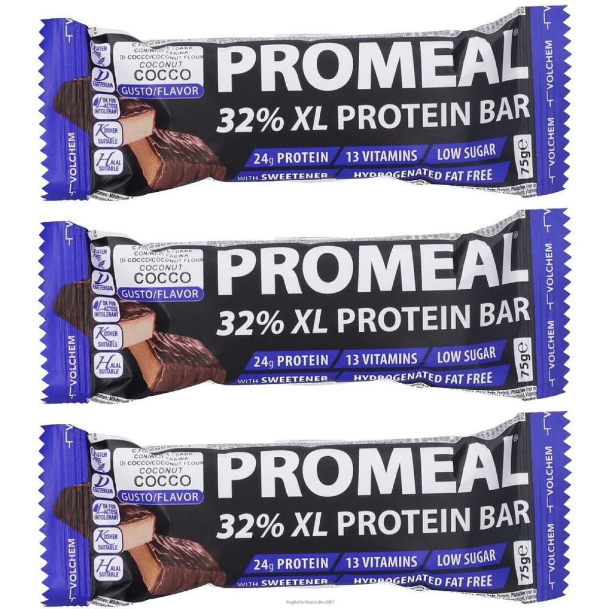 Trova Offerte di volchem promeal xl protein bar 32% barretta gusto cocco 3x75 g e compra online