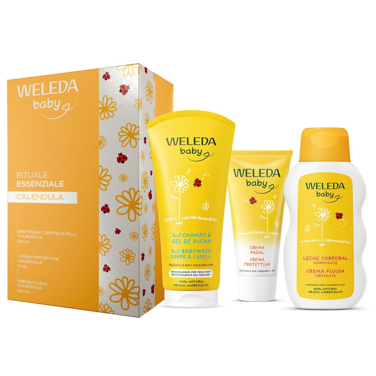 Trova Offerte di Weleda baby rituale essenziale calendula cofanetto con babywash 200 ml + crema fluida 200 ml + crema protettiva 75 ml e compra online