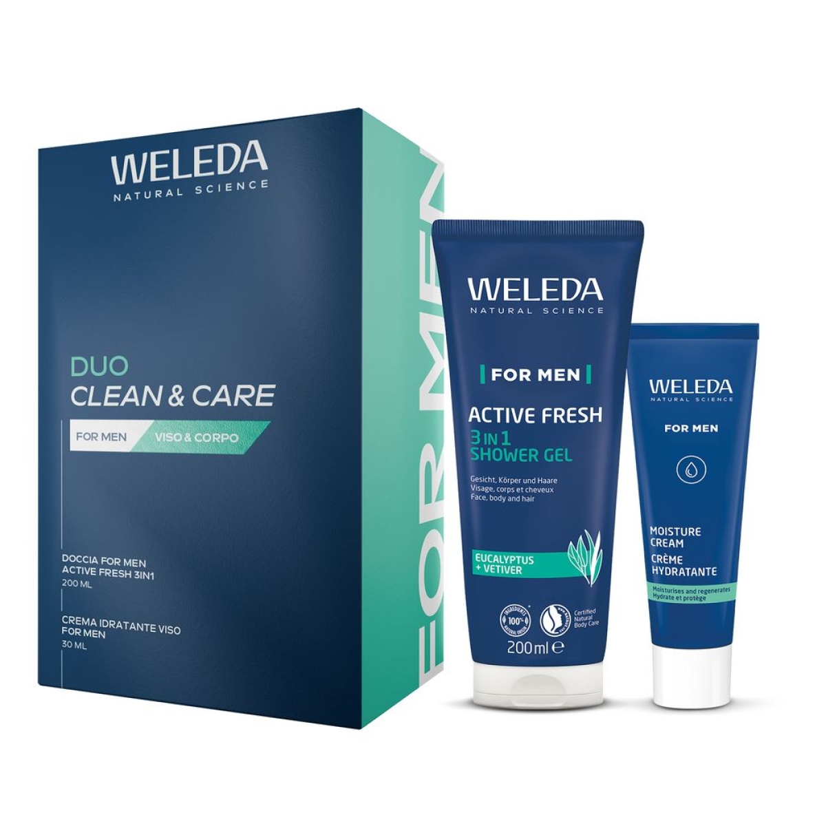 Trova Offerte di Weleda duo clean and care for men cofanetto con gel doccia 3in1 active fresh 200 ml + crema idratante viso 30 ml e compra online