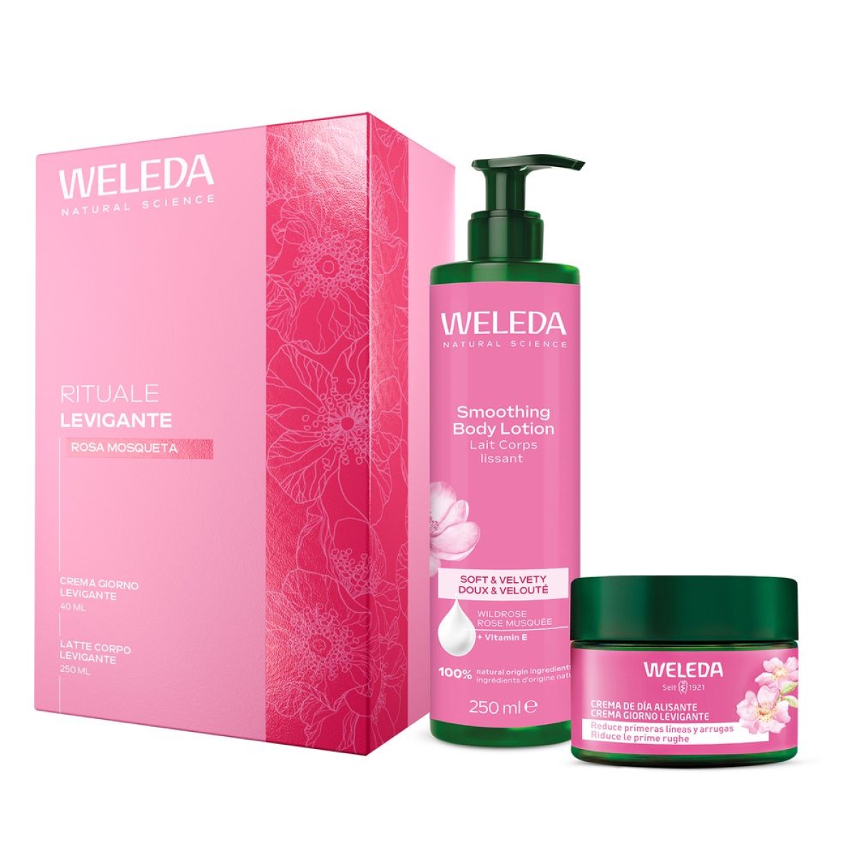 Trova Offerte di Weleda rituale levigante rosa cofanetto con crema giorno levigante 40 ml + latte corpo levigante rosa 250 ml e compra online