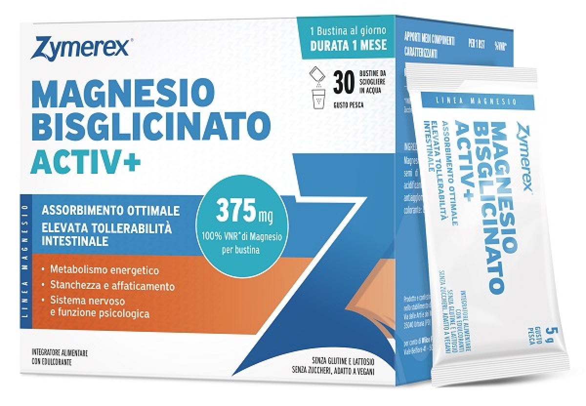 Trova Offerte di Zymerex magnesio bisglicinato activ+ 30 bustine integratore con 375 mg di magnesio, buona tollerabilità intestinale e compra online