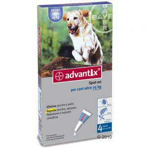 Advantix spot-on 4 pipette 4 ml da 25 kg a 40 kg antiparassitario per cani di grossa taglia