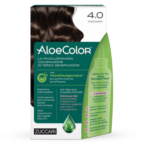 Aloecolor 4,0 castano tinta permanente capelli colore ad alta pigmentazione 50 ml + rivelatore aloeossigenata 75 ml + shampoo aloecare 15 ml + guanti