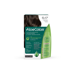 Aloecolor 5,17 castano chiaro noce tinta permanente capelli colore ad alta pigmentazione 50 ml + rivelatore aloeossigenata 75 ml + shampoo aloecare 15 ml + guanti