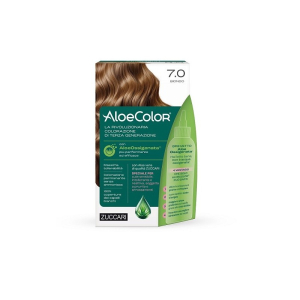 Aloecolor 7,0 biondo tinta permanente capelli colore ad alta pigmentazione 50 ml + rivelatore aloeossigenata 75 ml + shampoo aloecare 15 ml + guanti