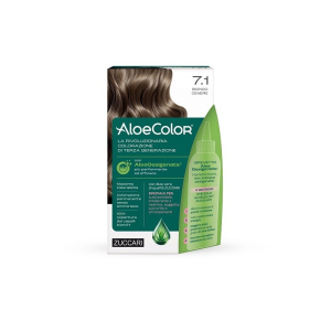 Aloecolor 7,1 biondo cenere tinta permanente capelli colore ad alta pigmentazione 50 ml + rivelatore aloeossigenata 75 ml + shampoo aloecare 15 ml + guanti