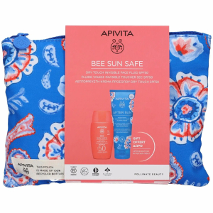 Apivita bee sun safe dry touch fluido viso invisibile spf50 50ml + doposole 100ml + borsa apivita