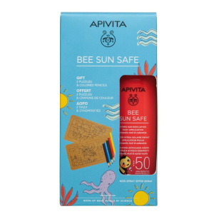 Apivita bee sun safe hydra sun lozione spray bambino spf50 con 2 puzzle e matite in regalo
