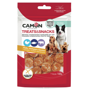 Cerca Prezzi di camon cane snack treats monetine coniglio merluzzo pelle bovina 100gr e acquista online
