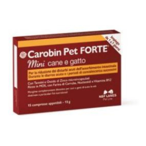 Carobin pet forte mini 15 compresse mangime complementare cani e gatti per disturbi intestinali