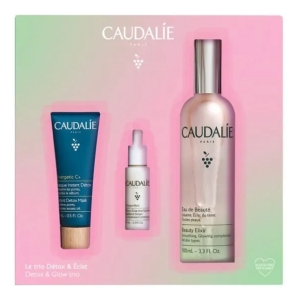 Caudalie cofanetto di natale 2023 trio detox e luminosità - acqua di bellezza 100 ml + vinoperfect siero 10 ml + vinergetic maschera 15 ml
