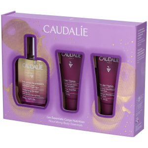 Caudalie cofanetto di natale 2024 olio trattante nutriente - olio viso e corpo 50 ml + gel doccia 30 ml + trattamento corpo 30 ml