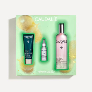 Caudalie cofanetto trattamento e illuminante con acqua di bellezza 30ml + maschera instant detox 15ml + siero illuminante anti-macchie 10ml