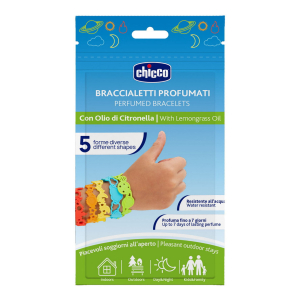Chicco braccialetti anti-zanzare profumati in silicone 5 pezzi protezione profumata con olio di citronella