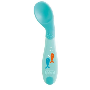 Chicco cucchiaio angolato azzurro 8m+ - cucchiaino ergonomico per autosvezzamento