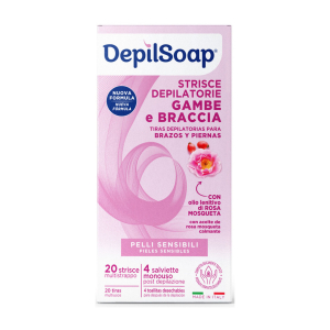 Compra Online depilsoap pelle sensibile - strisce depilatorie corpo, 20 strisce + 4 salviette e Trova il miglior prezzo