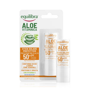 Equilibra aloe vitaminica 12 ml stick solare protettivo spf 50+ protezione zone sensibili con aloe vera e vitamina e