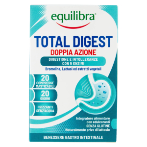 Equilibra total digest integratore con enzimi per digestione e intolleranze 20 compresse masticabili