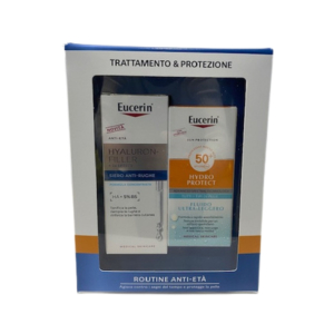 Eucerin routine anti-età cofanetto con hyaluron-filler siero anti-rughe 30ml + hydro protect spf 50+ fluido protettivo ultra-leggero 50ml