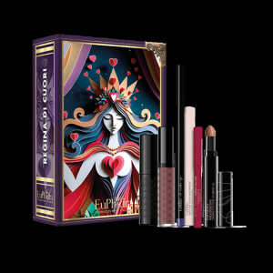 Euphidra cofanetto di natale regina di cuori - matita labbra + stick blush bronzy + kaleidoscope ombretto + rossetto liquido + matita occhi + matitone occhi waterproof