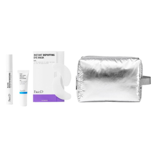 Faced cofanetto di natale 2024 eyes on u kit - mascara black keratin 10 ml + instant depuffing maschera occhi 3 x 2 + crema contorno occhi anti-occhiaie 7 ml