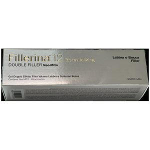 Fillerina 12 biorevitalizing double filler neo mito labbra e bocca grado 4 - dispenser da 7 ml con applicatore lip massage