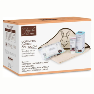 Fiocchi di riso cofanetto cambio detergente intimo mioderm 240 ml + pasta cambio 100 ml + acqua non acqua salviette detergenti 60 pezzi